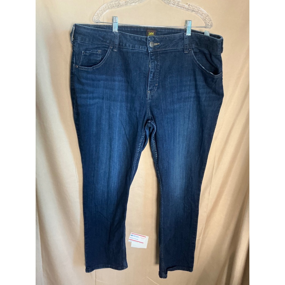 Lee Straight Leg Jeans Womens 24W Dark Blue Excellent Stretch High Rise Denim